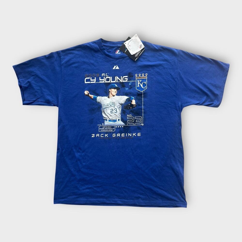 2009 Zack Greinke Kansas City Royals Cy Young Award T-Shirt Majestic Mens XL NWT